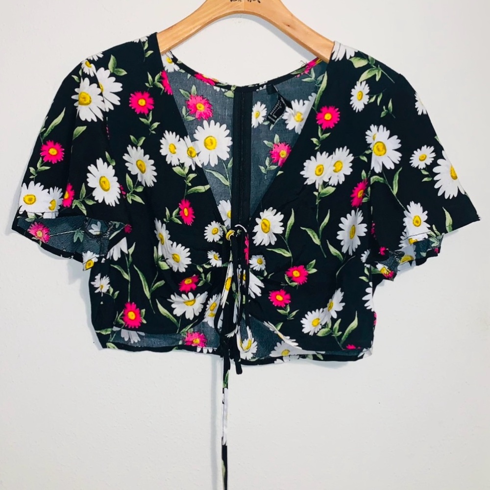 Floral Black Crop Top
